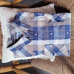 Levi Strauss & Co, "Two horse brand," plaid pearl snap, button-down shirt, L
